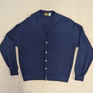 Oakton Vintage Navy Button With Cuffed Sleeves Men's Cardigan Size XL
